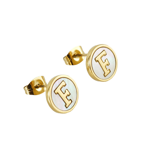 Wholesale Women's 316L Stainless Steel Earrings With Natural Shell Inlay And Letter Pattern Electroplated