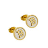 Wholesale Women's 316L Stainless Steel Earrings With Natural Shell Inlay And Letter Pattern Electroplated