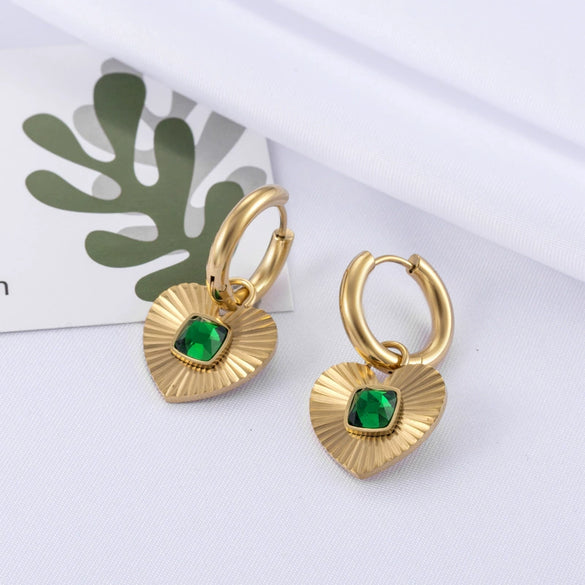 Wholesale Women's Titanium Steel Earrings With Square Zircon And Heart Pattern Retro Style