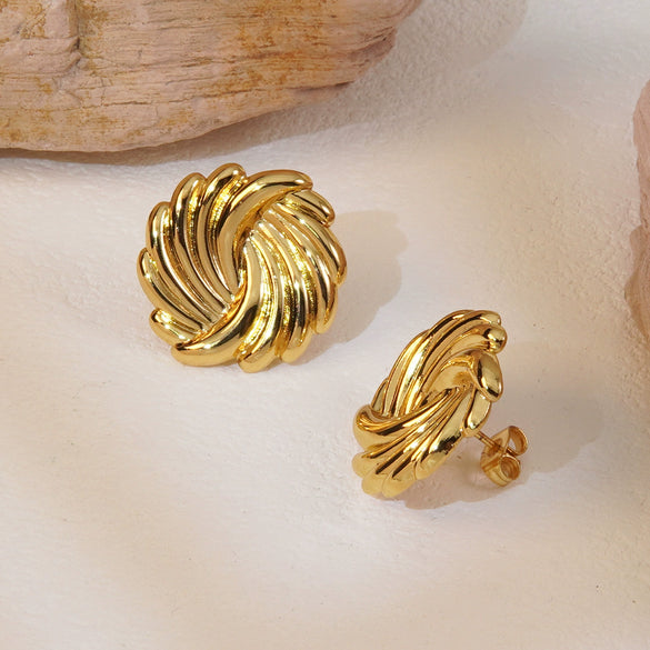 Wholesale Women's Titanium Steel Earrings With Wave Texture And Exaggerated Vortex Geometric Pattern Electroplated