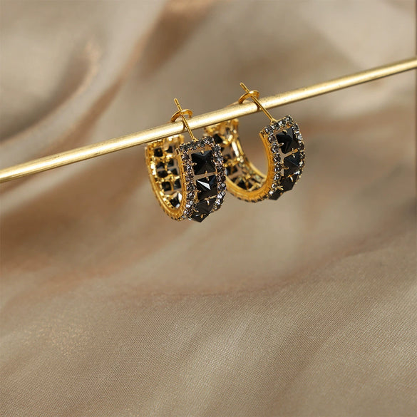 Wholesale Women's Titanium Steel Earrings With Wheat Ear Shape And Square Geometric U Shaped Design Electroplated