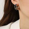 Wholesale Women's Titanium Steel Earrings With Wheat Ear Shape And Square Geometric U Shaped Design Electroplated