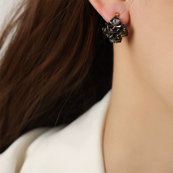 Wholesale Women's Titanium Steel Earrings With Wheat Ear Shape And Square Geometric U Shaped Design Electroplated