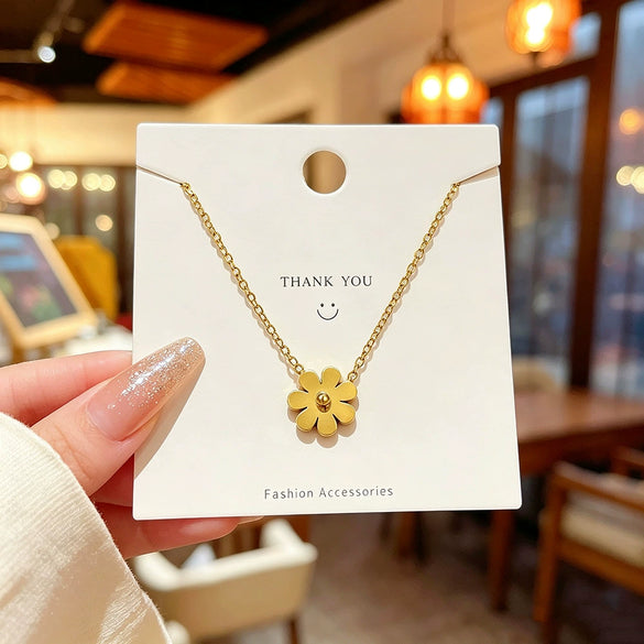 Wholesale Women's Titanium Steel Electroplated Daisy Flower Necklace And Earrings Set With Cross Chain