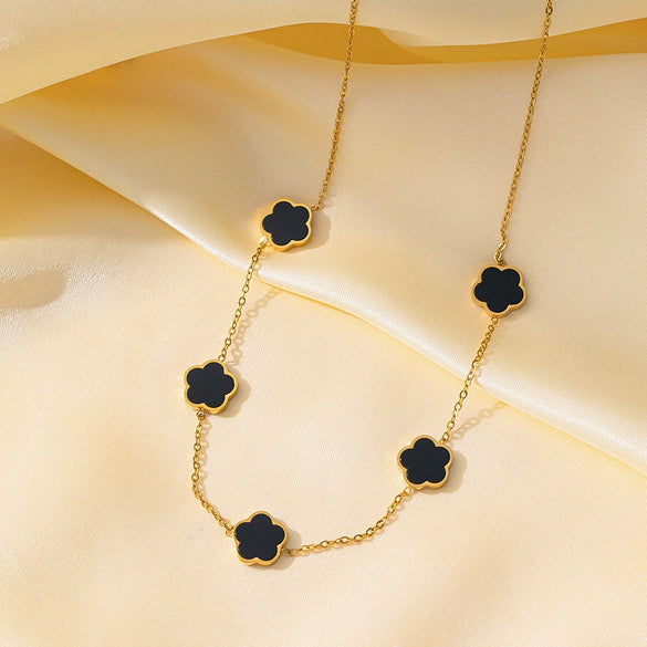 Wholesale Women's Titanium Steel Electroplated Flower Pattern Oshaped Chain Necklace