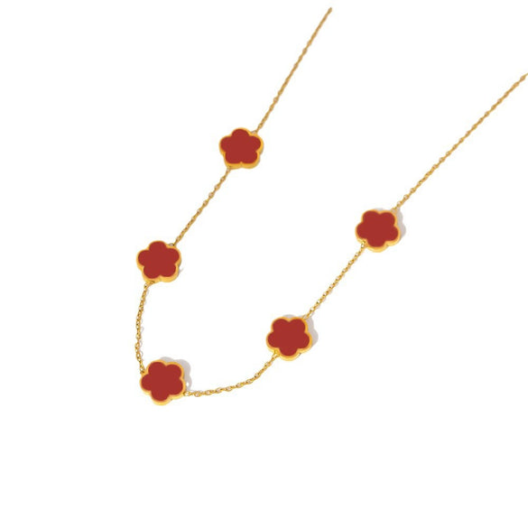 Wholesale Women's Titanium Steel Electroplated Flower Pattern Oshaped Chain Necklace