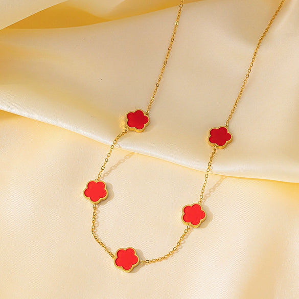 Wholesale Women's Titanium Steel Electroplated Flower Pattern Oshaped Chain Necklace