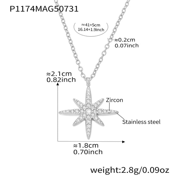 Wholesale Women's Titanium Steel Electroplated Geometric Heart And Eightpointed Star Pendant Necklace