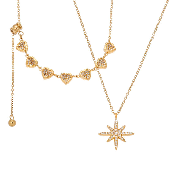 Wholesale Women's Titanium Steel Electroplated Geometric Heart And Eightpointed Star Pendant Necklace