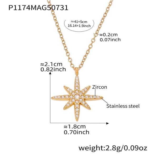 Wholesale Women's Titanium Steel Electroplated Geometric Heart And Eightpointed Star Pendant Necklace