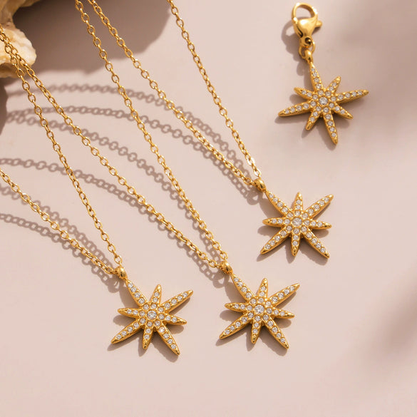 Wholesale Women's Titanium Steel Electroplated Geometric Heart And Eightpointed Star Pendant Necklace
