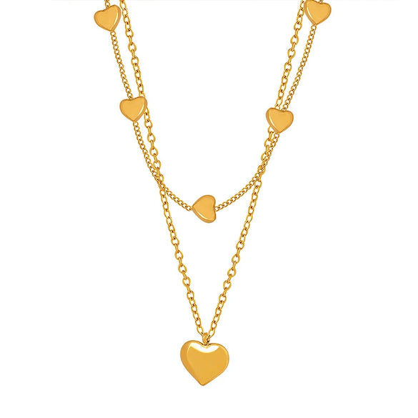 Wholesale Women's Titanium Steel Electroplated Heart Double Necklace Pendant Clavicle Chain Jewelry
