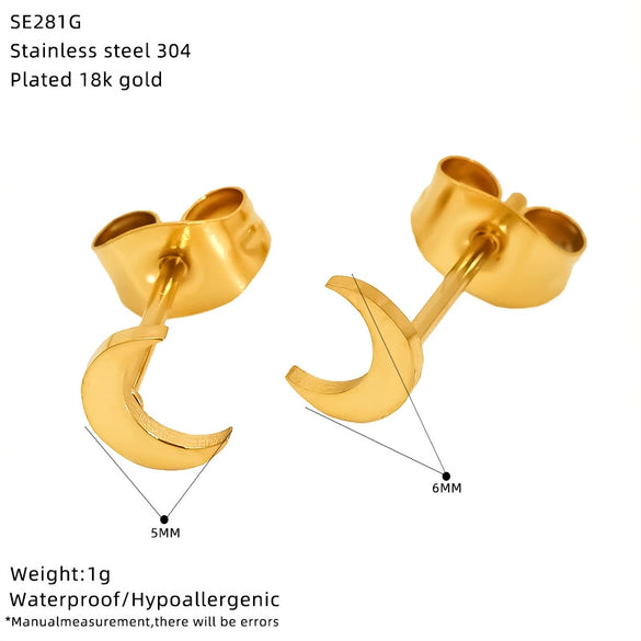 Wholesale Women's Titanium Steel Electroplated Heart Shape And Geometric Earrings With Simple Goldplated Small Star And Moon Design