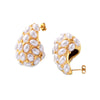 Wholesale Women's 316L Stainless Steel Electroplated 18K Gold Inlaid Imitation Pearl Water Drop Earrings With Geometric Design