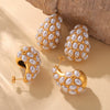 Wholesale Women's 316L Stainless Steel Electroplated 18K Gold Inlaid Imitation Pearl Water Drop Earrings With Geometric Design