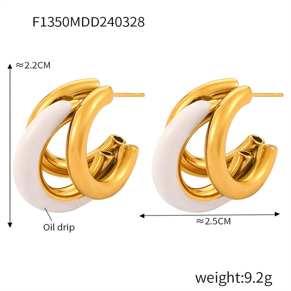 Wholesale Women's Titanium Steel Electroplated 18K Gold Oil Drop Cshaped Joker Geometry Earrings