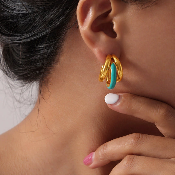 Wholesale Women's Titanium Steel Electroplated 18K Gold Oil Drop Cshaped Joker Geometry Earrings