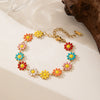 Wholesale Women's Titanium Steel Electroplated Plants Flowers Beaded Small Flower Bracelet And Clavicle Chain Necklace