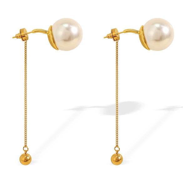 Wholesale Women's 316L Stainless Steel Electroplated Round Bead Chain Earrings