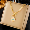Wholesale Women's Titanium Steel Fashion Creative Simple Pearl Butterfly Colorful Rhinestone Love Pendant Tassel Multi Layer Stacked Necklace With Electroplating