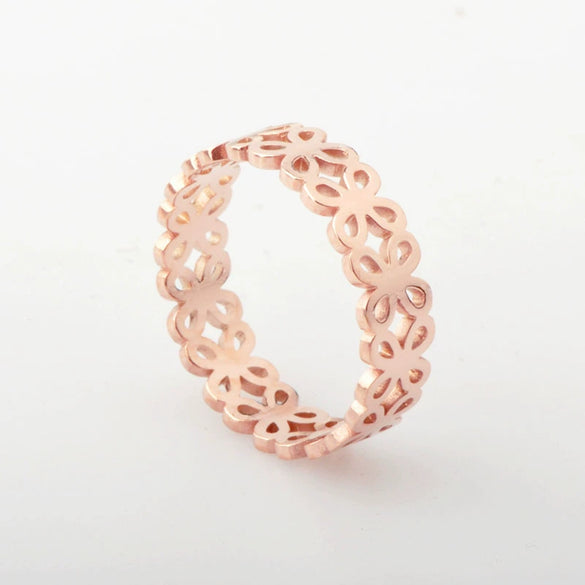 Wholesale Women's Titanium Steel Fashion Jewelry Ring With Hollow Flower And Cartoon Characters Design Rose Gold Plated