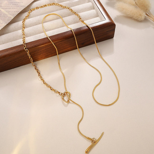 Wholesale Women's 316L Stainless Steel Fashion Ol Stacked Necklace With 18K Gold Electroplating