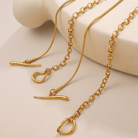 Wholesale Women's 316L Stainless Steel Fashion Ol Stacked Necklace With 18K Gold Electroplating