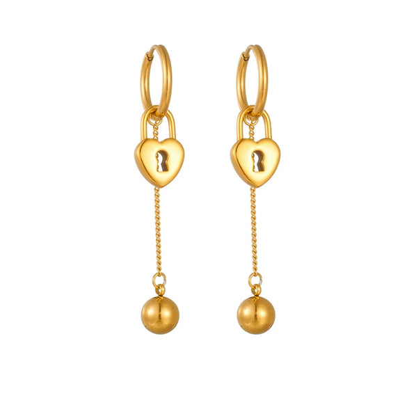 Wholesale Women's Titanium Steel Fashion Retro Niche Geometric Heart Fivepointed Star Pendant Round Earrings With Goldplated Chain Tassel Accessories