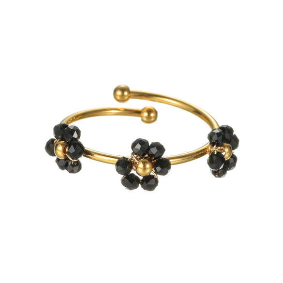 Wholesale Women's Titanium Steel Flower Beaded Ring With Electroplating Design