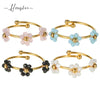 Wholesale Women's Titanium Steel Flower Beaded Ring With Electroplating Design
