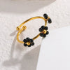 Wholesale Women's Titanium Steel Flower Beaded Ring With Electroplating Design