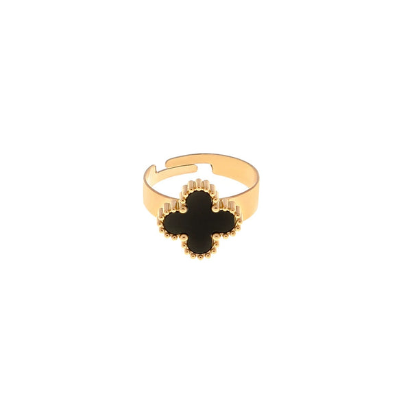 Wholesale Women's Titanium Steel Flower Gold Inlaid Clover Ring