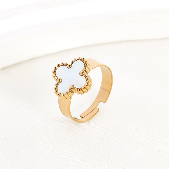 Wholesale Women's Titanium Steel Flower Gold Inlaid Clover Ring