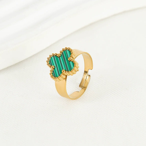 Wholesale Women's Titanium Steel Flower Gold Inlaid Clover Ring