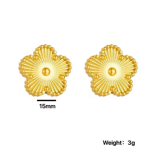 Wholesale Women's Titanium Steel Flower Jewelry Suit With Clover And Plum Blossom Laser Design Electroplated