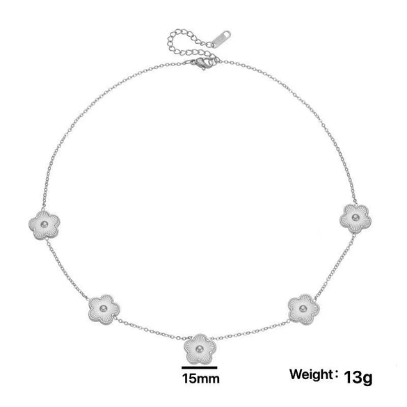 Wholesale Women's Titanium Steel Flower Jewelry Suit With Clover And Plum Blossom Laser Design Electroplated