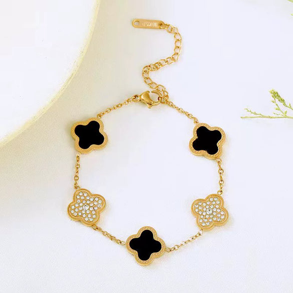 Wholesale Women's Titanium Steel Four Leaf Clover Diamond Bracelet With 18K Rose Gold Non Fading Finish