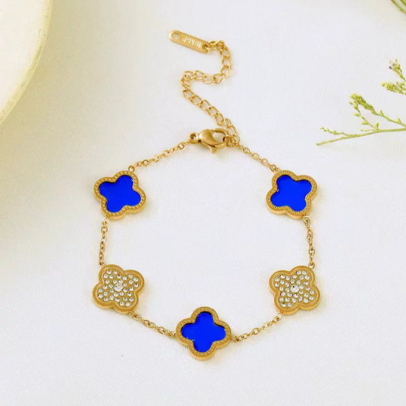 Wholesale Women's Titanium Steel Four Leaf Clover Diamond Bracelet With 18K Rose Gold Non Fading Finish