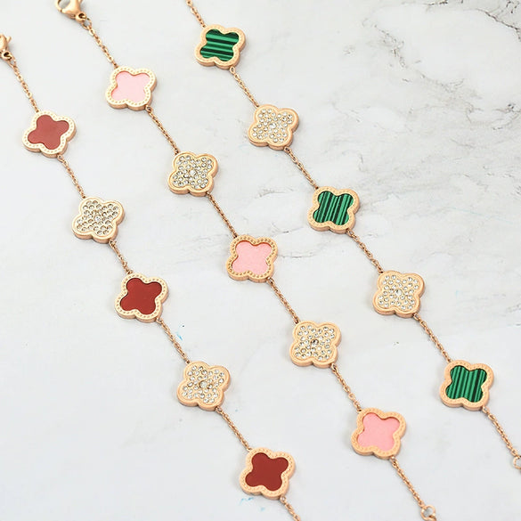 Wholesale Women's Titanium Steel Four Leaf Clover Diamond Bracelet With 18K Rose Gold Non Fading Finish