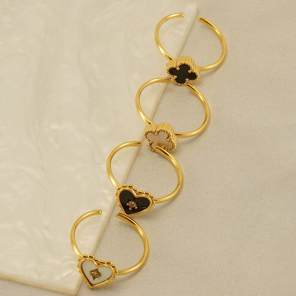 Wholesale Women's Titanium Steel Fourleaf Clover And Heart Love Ring Fashionable Electroplated