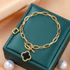 Wholesale Women's Titanium Steel Fourleaf Clover Bracelet With Geometric Design Electroplated
