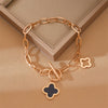 Wholesale Women's Titanium Steel Fourleaf Clover Bracelet With Geometric Design Electroplated
