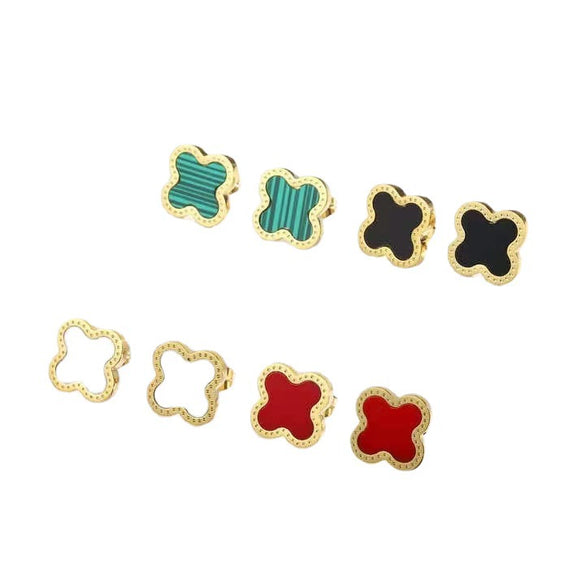 Wholesale Women's Titanium Steel Fourleaf Clover Electroplated Elegant Earrings