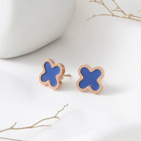Wholesale Women's Titanium Steel Fourleaf Clover Electroplated Elegant Earrings