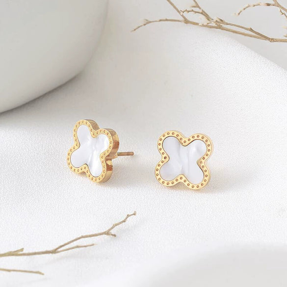 Wholesale Women's Titanium Steel Fourleaf Clover Electroplated Elegant Earrings