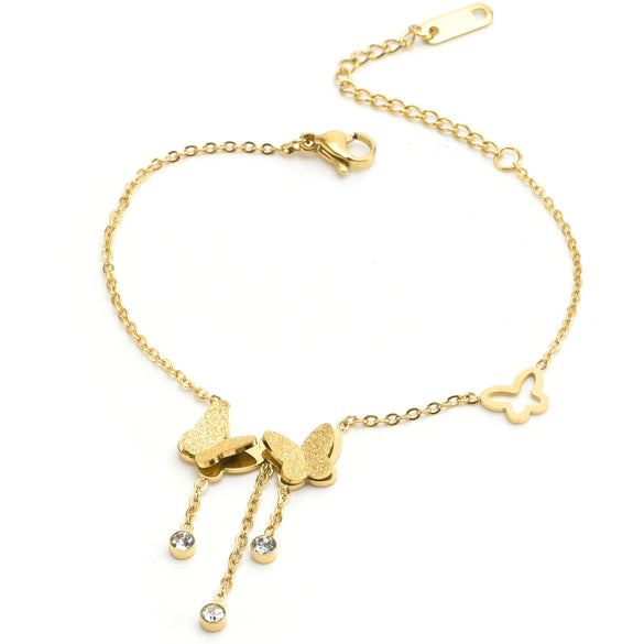 Wholesale Women's Titanium Steel Frosted Geometric Double Butterfly Tassel Bracelet With Polishing