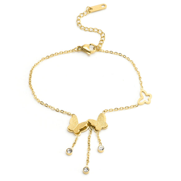 Wholesale Women's Titanium Steel Frosted Geometric Double Butterfly Tassel Bracelet With Polishing