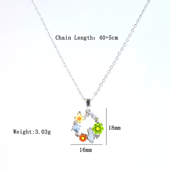 Wholesale Women's Titanium Steel Garland Pattern Necklace With Copper Zircon Inlaid Pendant And Oshaped Chain Light Luxury Style