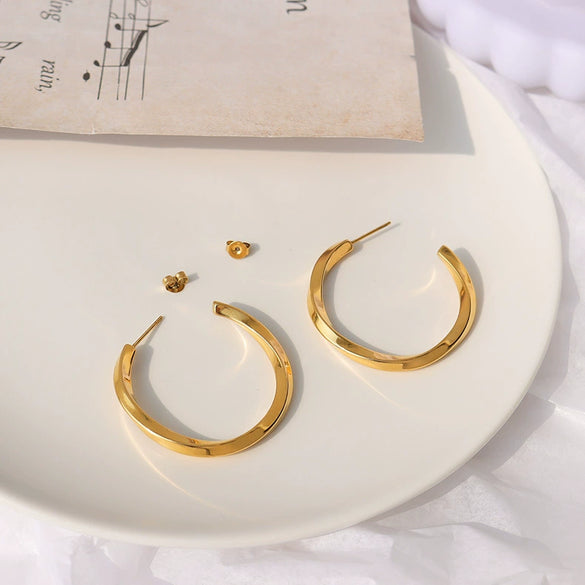 Wholesale Women's Titanium Steel Geometric Big Circle Micro Twist Electroplated Earrings