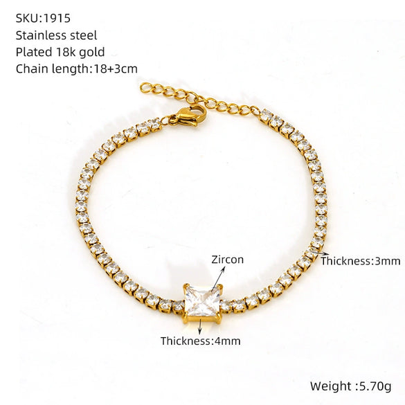 Wholesale Women's Titanium Steel Geometric Claw Stone Tennis Chain Bracelet Set With Diamonds